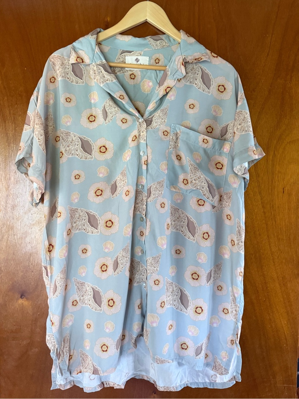 Lo’ihi (Handmade) Light Blue Floral Button-Up Blouse
